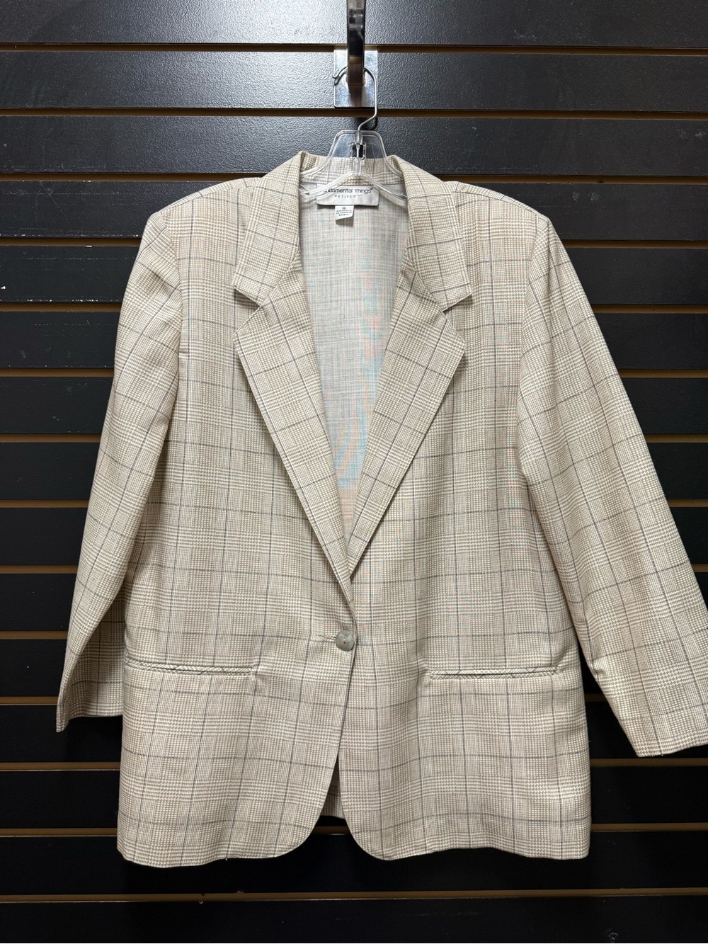 Vintage Fundamental Things Petites Plaid Blazer Sz 16P Linen Blend Shoulder Pads